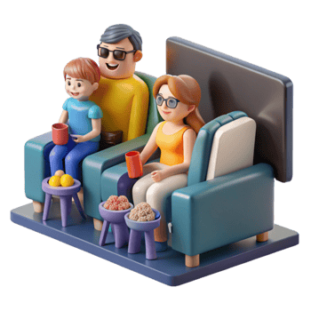 beautiful classic Family Watching Movie Home Theater Isolated high quality png