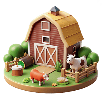 stunning artistic Farm Scene with Barn and Animals Isolated genuine png