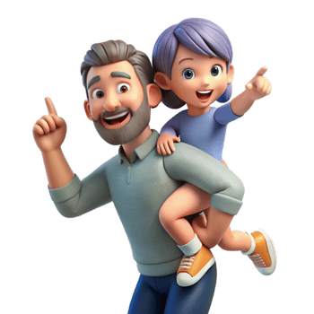 extraordinary minimalist Father Giving Piggyback Ride to Daughter Playful Moment Isolated detailed png