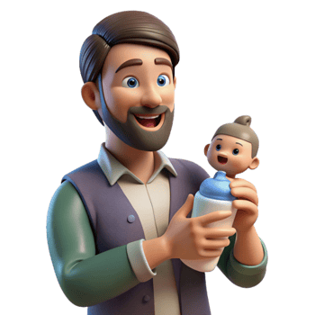 extraordinary rustic Father Holding Baby Bottle Feeding Time Isolated detailed png