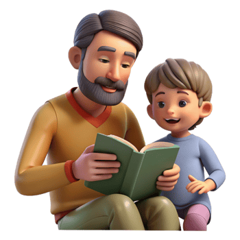 beautiful vintage Father Reading Book to Child Isolated on White detailed png