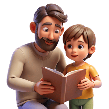 serene modern Father Reading Book to Child Isolated on White premium png