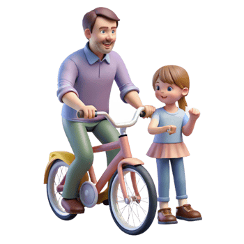 vibrant creative Father Teaching Daughter to Ride Bike Outdoor Scene Transparent original png