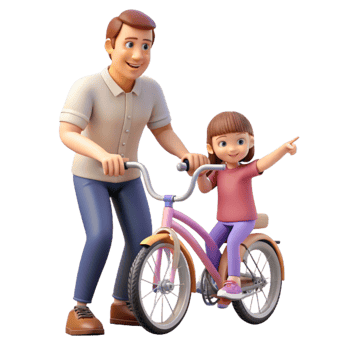 impressive minimalist Father Teaching Daughter to Ride Bike Outdoor Scene Transparent high quality png