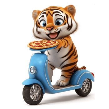 Playful Baby Tiger Riding a Blue Scooter png