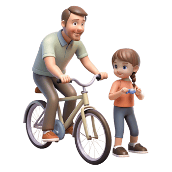 extraordinary creative Father Teaching Daughter to Ride Bike Outdoor Scene Transparent high quality png