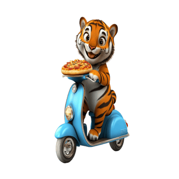 Cartoon Tiger Riding a Scooter with Pizza Delivery png