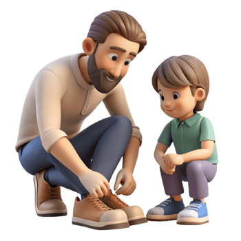 extraordinary traditional Father Teaching Son to Tie Shoes Patience Gesture Isolated high quality png