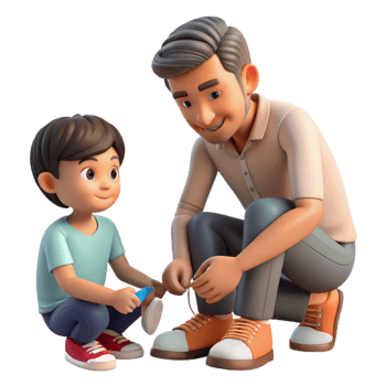 stunning rustic Father Teaching Son to Tie Shoes Patience Gesture Isolated genuine png
