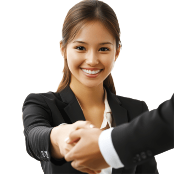 Happy woman shaking hands after receiving a job offer in a bright office setting, file no background Happy woman recruited after the job interview png