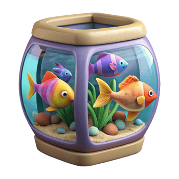 beautiful rustic Fish Tank with Colorful Fish Cutout original png