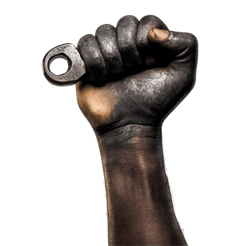 A black hand gripping a wrench shows strength and determination against a minimalistic background, Black Hand Holding Wrench on transparent background png