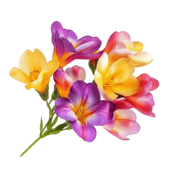 Vibrant freesia bouquet in various colors isolated on a transparent background for a fresh floral display, vibrant freesia in style, isolated on a transparent background for design layouts png
