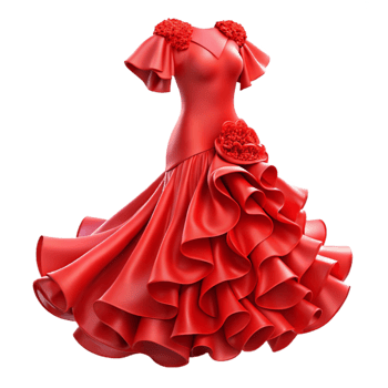 elegant artistic Flamenco Dress Red Flowing Frills Cutout high quality png