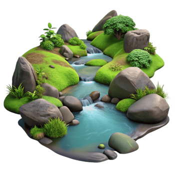 extraordinary creative Forest Stream with Rocks and Moss Cutout authentic png