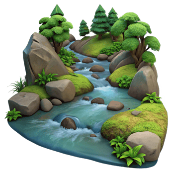 vibrant minimalist Forest Stream with Rocks and Moss Cutout high quality png