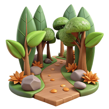 vibrant modern Forest Trail with Fallen Leaves Isolated professional png