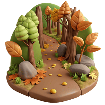 impressive minimalist Forest Trail with Fallen Leaves Isolated detailed png