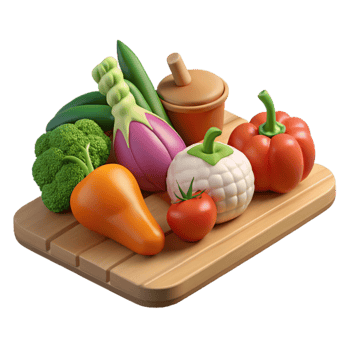 elegant contemporary Fresh Vegetables Variety on Cutting Board Transparent Background detailed png