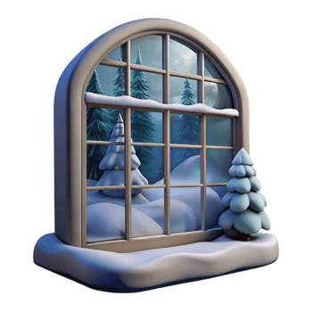 elegant minimalist Frosty Window Pane with Winter Scene Cutout 4K png