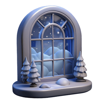 vibrant classic Frosty Window Pane with Winter Scene Cutout 4K png