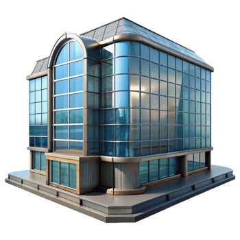 vibrant rustic Futuristic Building with Glass Facade Transparent Background genuine png