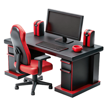 serene minimalist Gaming Desk Setup Black and Red Theme Cutout Element authentic png