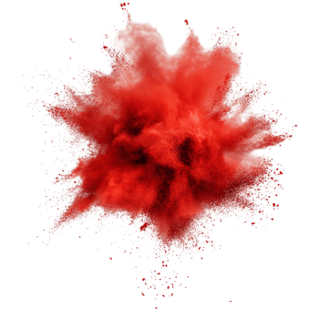 Vivid red powder explosion creating dynamic cloud on transparent background, red powder pulver explosion isolated on transparent background png