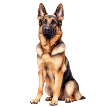 A captivating German Shepherd dog sitting elegantly against a pure transparent background showcasing its striking features, Captivating German Shepherd Dog Isolated on a transparent background png