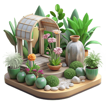 dramatic creative Garden Scene with Flowers and Plants Transparent Background Cutout authentic png