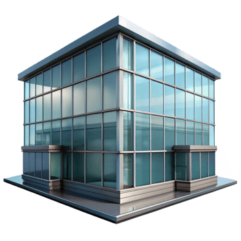 beautiful creative Glass Office Building Reflection Front View Transparent Background professional png