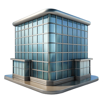 stunning contemporary Glass Office Building Reflection Front View Transparent Background detailed png