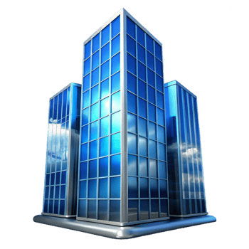 impressive artistic Glass Skyscraper Reflection Blue Sky Transparent Background high resolution png