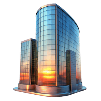 vibrant modern Glass Skyscraper Reflection Sunset Colors Cutout authentic png