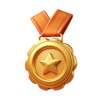 vibrant traditional Golden Award Medal Front View Transparent Background authentic png