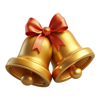 serene contemporary Golden Christmas Bells with Ribbon Cutout Element original png