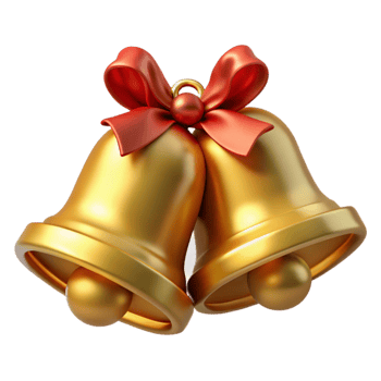 elegant classic Golden Christmas Bells with Ribbon Cutout Element high resolution png