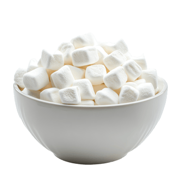 A bowl filled with fluffy transparent marshmallows perfect for desserts or snacks against a clean transparent background, transparent marshmallows in transparent bowl isolated on transparent png