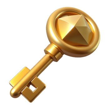 dramatic contemporary Gold Key with Diamond Luxury Success Concept Isolated premium png