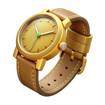wonderful classic Gold Watch with Leather Strap Isolated Cutout professional png