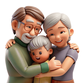 elegant minimalist Grandparents Hugging Grandchildren Transparent Background genuine png
