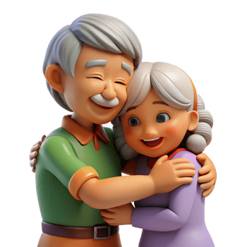 dramatic contemporary Grandparents Hugging Grandchildren Warm Embrace Isolated premium png