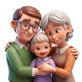 wonderful minimalist Grandparents Hugging Grandchildren Warm Embrace Isolated high quality png