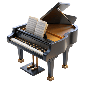 elegant contemporary Grand Piano with Sheet Music Transparent Background original png