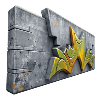 dramatic classic Gray Concrete Wall with Graffiti Art Isolated detailed png