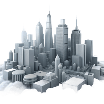 beautiful vintage Grayscale Cityscape Foggy Morning Isolated Element premium png