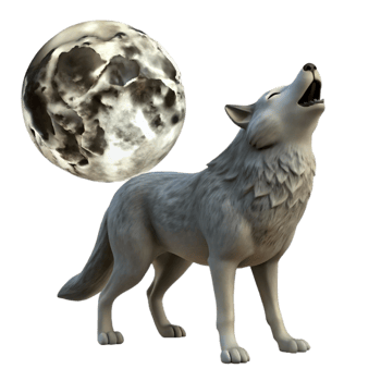 impressive vintage Gray Wolf Howling at Moon Isolated detailed png