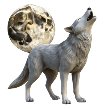 serene classic Gray Wolf Howling at Moon Isolated professional png