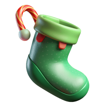 wonderful minimalist Green Christmas Stocking Isolated with Candy Cane professional png