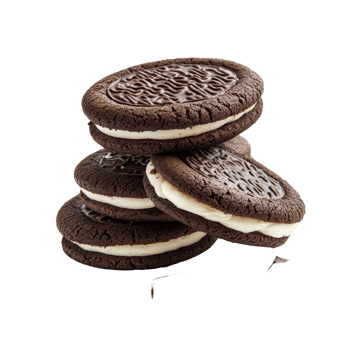 Delicious chocolate cookies with cream filling stacked on a clean transparent background enticing sweet lovers in the afternoon light, cookies chocolate with cream filling between on transparent png